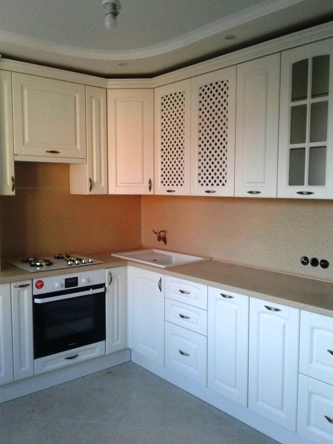 Белый кухонный гарнитур-Кухня МДФ в ПВХ «Модель 387»-фото1